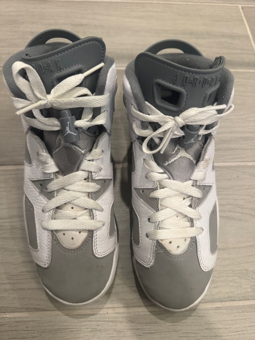 Jordan Gray and White High-Top Sneakers